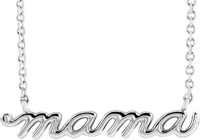 Platinum Petite Mama Script Necklace