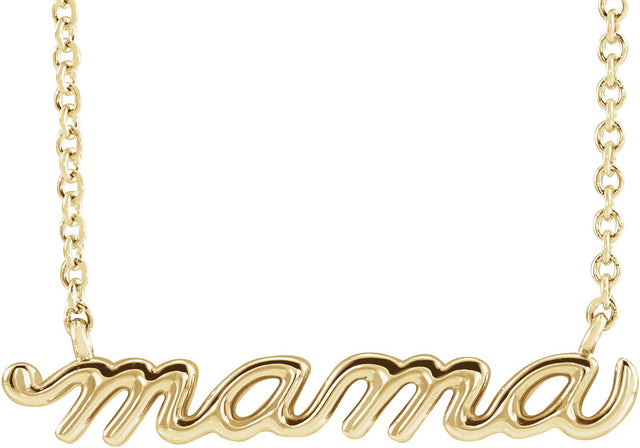 10K Gold Petite Mama Script Necklace - Yellow Gold