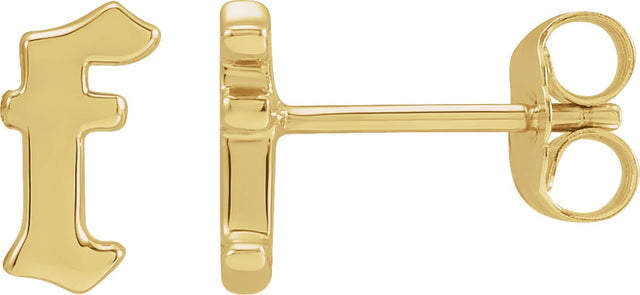 14K Gold Initial F Gothic Earring