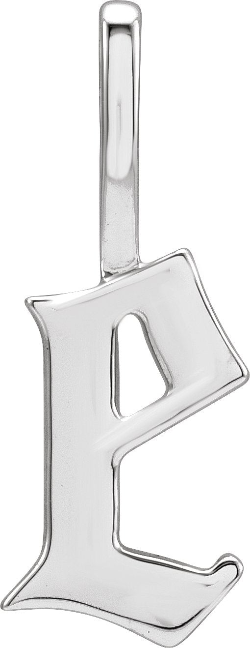14K Gold Initial E Gothic Pendant - White Gold
