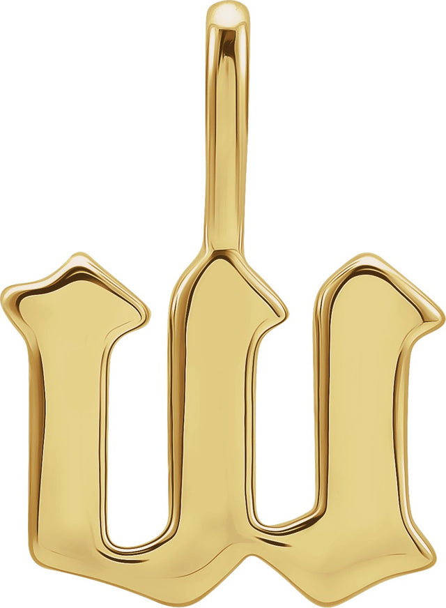 14K Gold Initial W Gothic Pendant - Yellow Gold