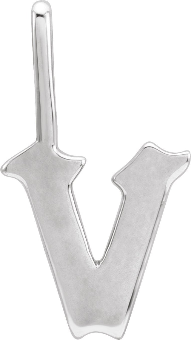 14K Gold Initial V Gothic Pendant - White Gold