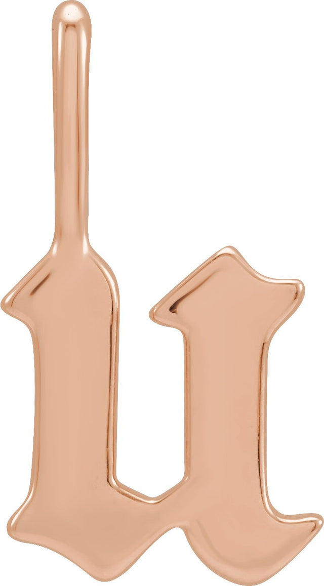 14K Gold Initial U Gothic Pendant - Rose Gold