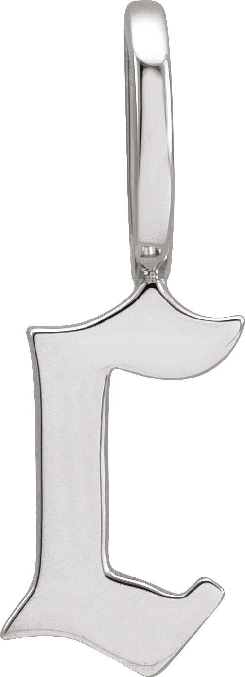 14K Gold Gothic Initial Pendant - White Gold