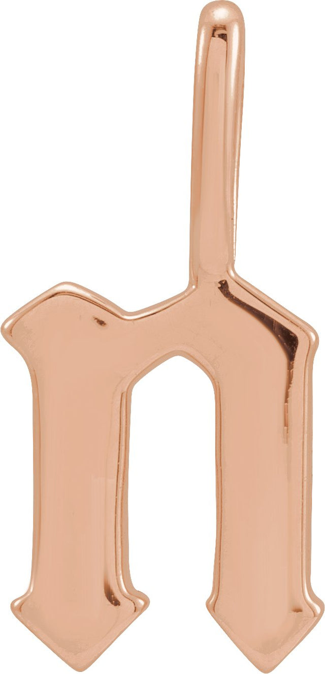 14K Gold Initial N Gothic Pendant - Rose Gold