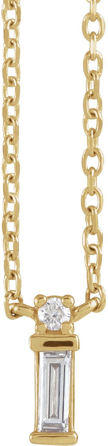 14K Gold Straight Baguette Natural Diamond Baguette Bar Necklace – up to 0.05 CTW - Yellow Gold