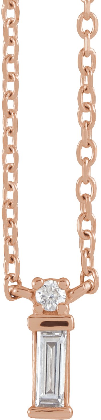 14K Gold Straight Baguette Natural Diamond Baguette Bar Necklace – up to 0.05 CTW - Rose Gold