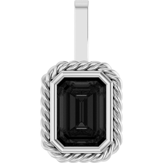 Men's Platinum Natural Black Onyx Emerald Bezel-Set Men's Pendant