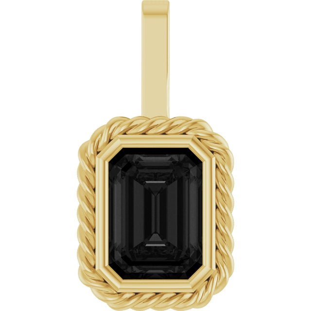 Men's 14K Gold Natural Black Onyx Emerald Bezel-Set Men's Pendant - Yellow Gold