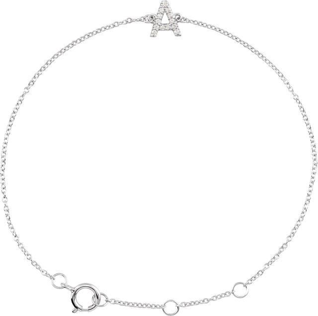 14K Gold Round Natural Diamond Initial Bracelet - White Gold