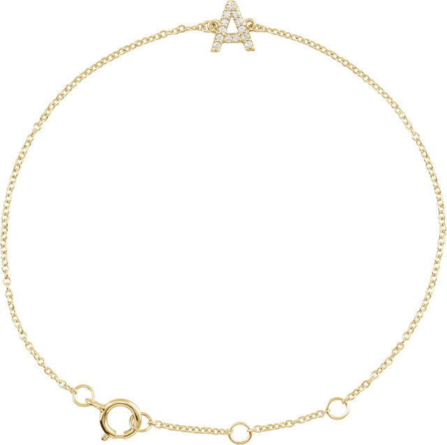 14K Gold Round Natural Diamond Initial Bracelet - Yellow Gold