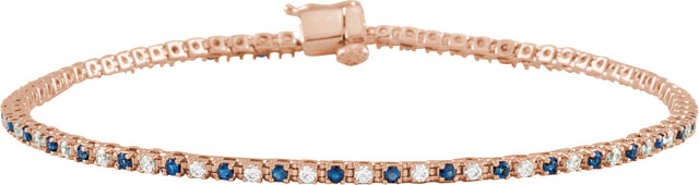 14K Gold Round Natural Blue Sapphire & Natural Diamond Line Bracelet - Rose Gold