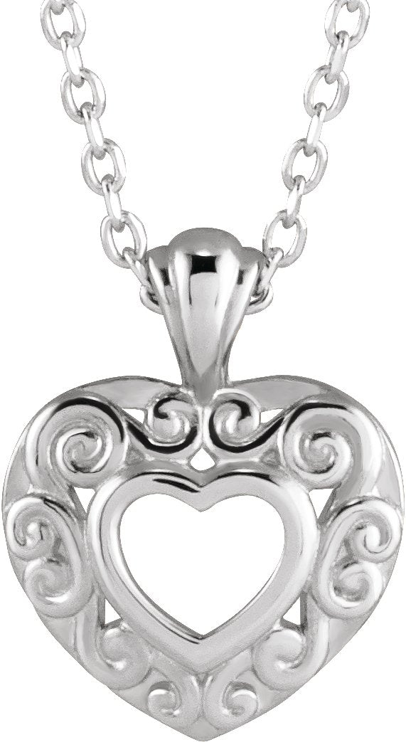 14K Gold Pierced Heart Necklace or Pendant - White Gold