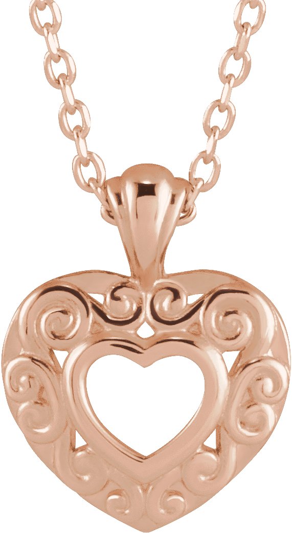 14K Gold Pierced Heart Necklace or Pendant - Rose Gold