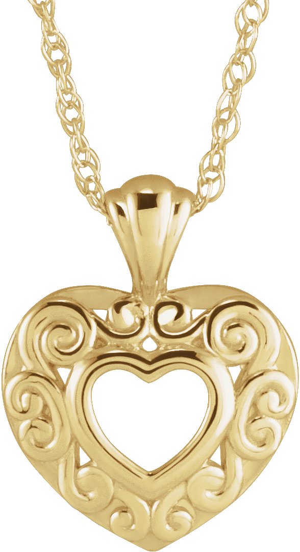 14K Gold Pierced Heart Necklace or Pendant - Yellow Gold