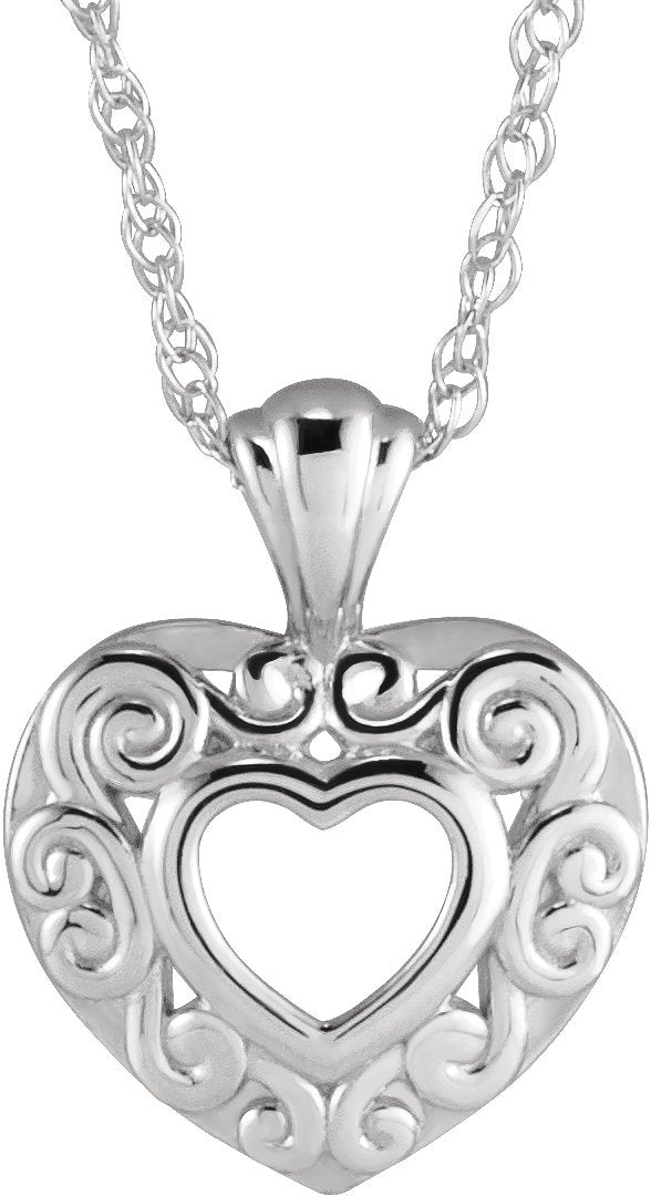 14K Gold Pierced Heart Necklace or Pendant - White Gold