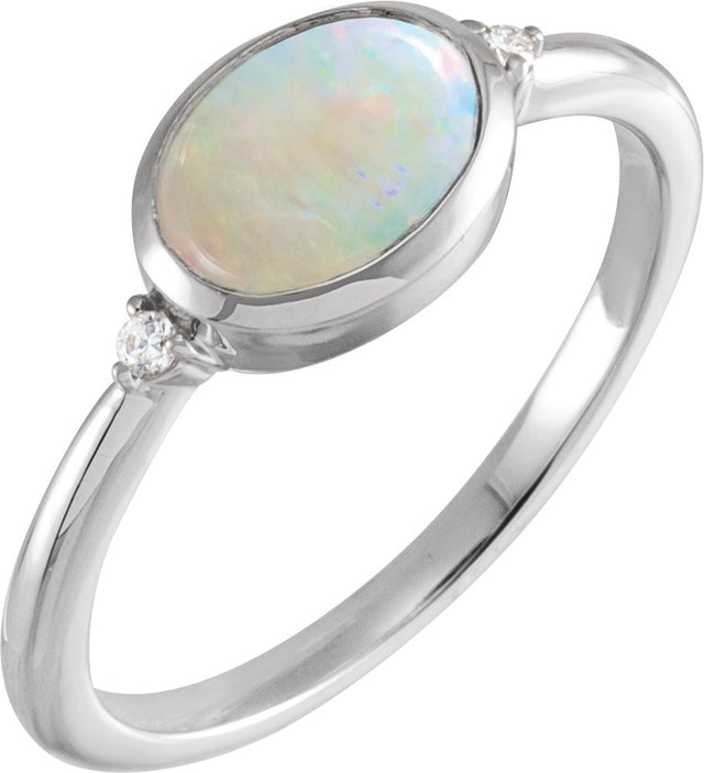 Platinum Natural White Opal Bezel-Set Cabochon Ring – .03 CTW