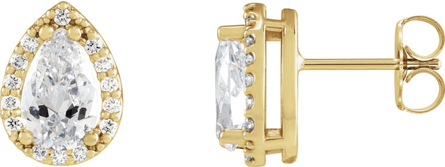 14K Gold Natural Diamond Pear 4-Prong Halo-Style Low Stud Earring - Yellow Gold