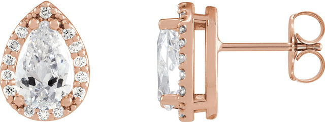 14K Gold Natural Diamond Pear 4-Prong Halo-Style Low Stud Earring - Rose Gold