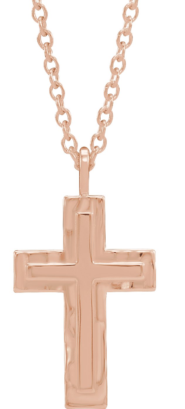 14K Gold Textured Cross Necklace or Pendant - Rose Gold