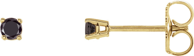 14K Gold Natural Black Diamond Round 4-Prong Lightweight Stud Earrings - Yellow Gold
