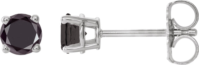 14K Gold Natural Black Diamond Round 4-Prong Lightweight Stud Earrings - White Gold