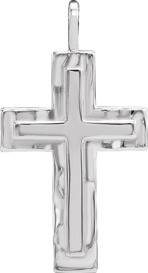 14K Gold Textured Cross Necklace or Pendant - White Gold
