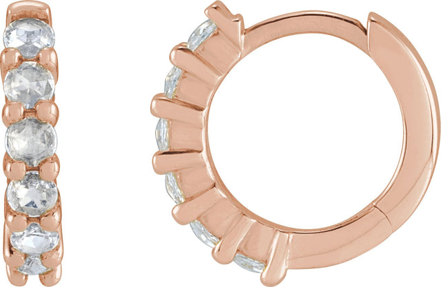 14K Gold Round Natural Diamond Cabochon Hinged Hoop Earrings - Rose Gold