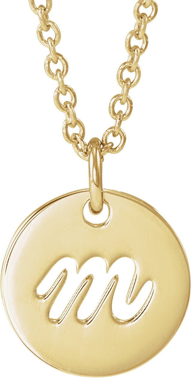 14K Gold Initial M Script Necklace or Pendant - Yellow Gold
