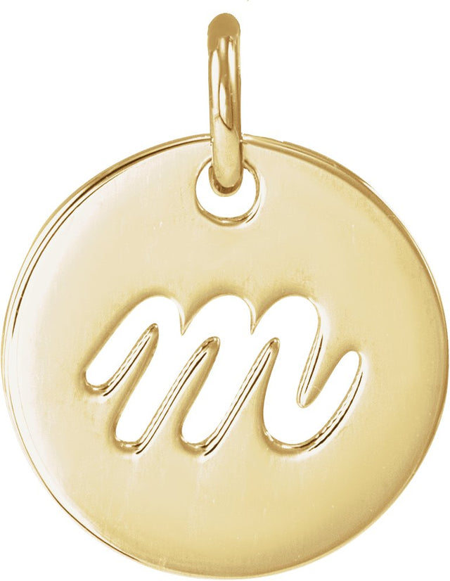 14K Gold Initial M Script Necklace or Pendant - Yellow Gold