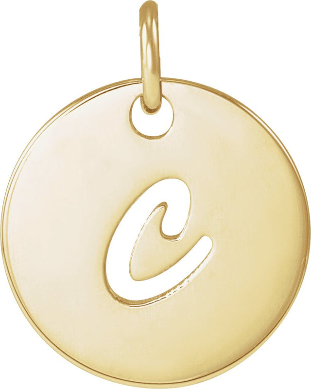 14K Gold Initial C Script Necklace or Pendant - Yellow Gold