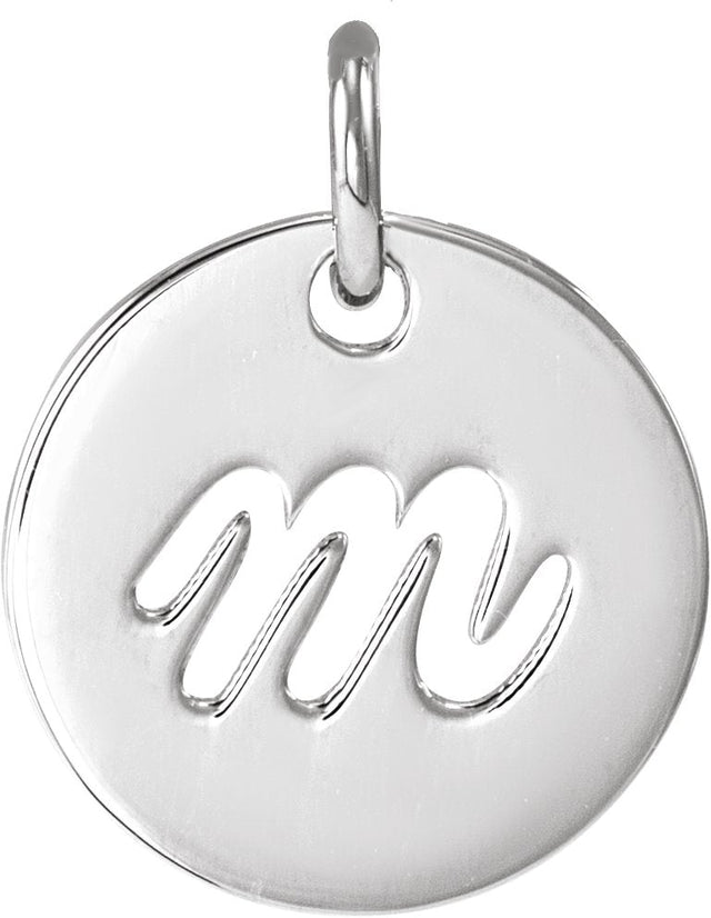 14K Gold Initial M Script Necklace or Pendant - White Gold