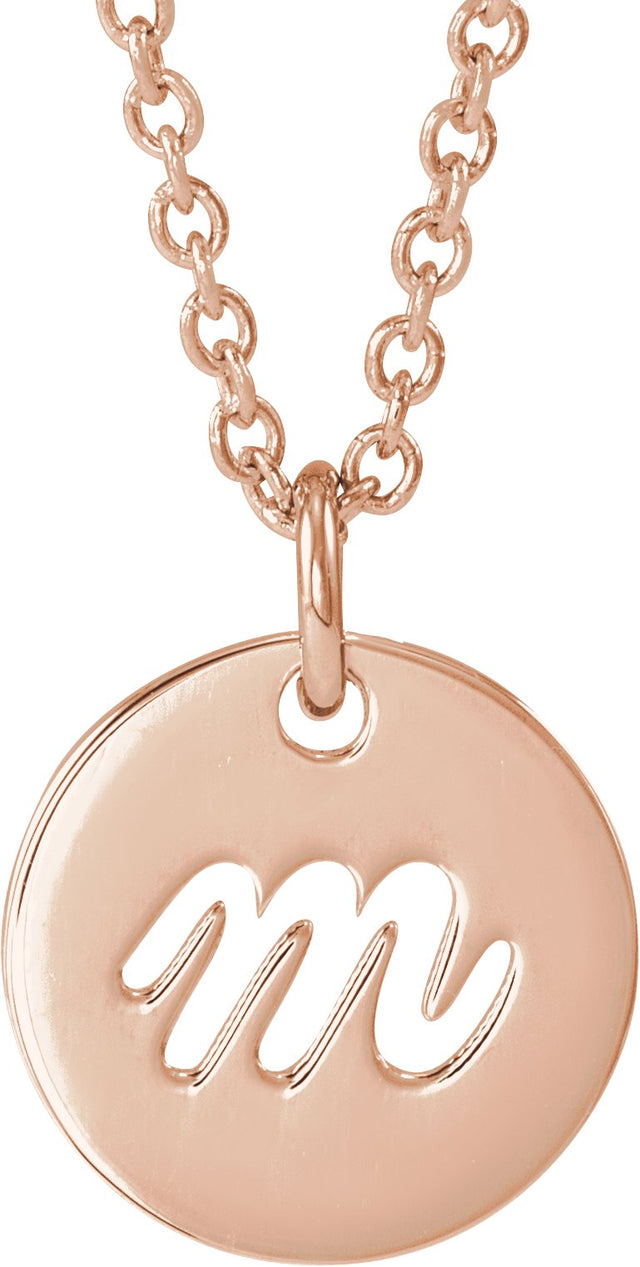14K Gold Initial M Script Necklace or Pendant - Rose Gold