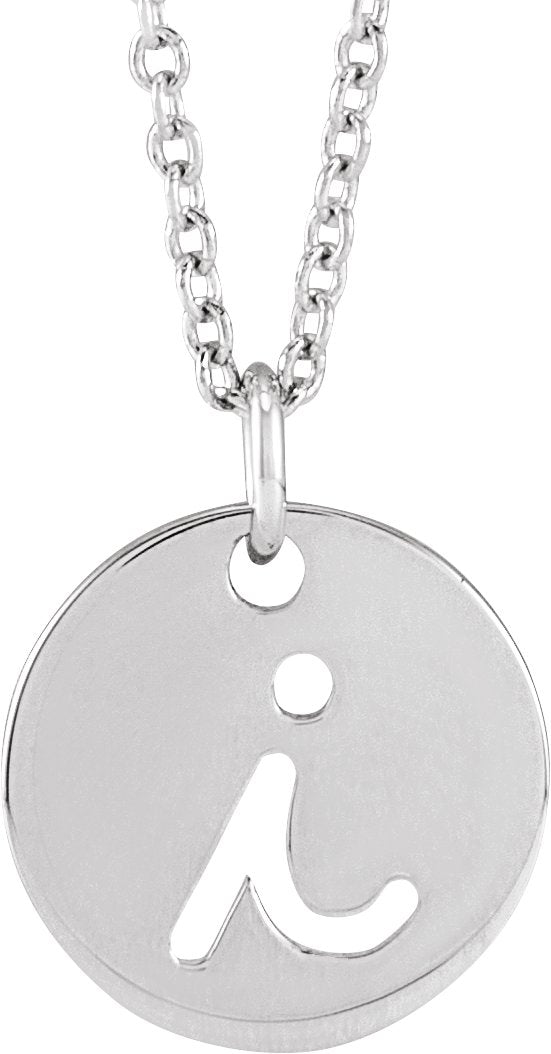 14K Gold Initial I Script Necklace or Pendant - White Gold
