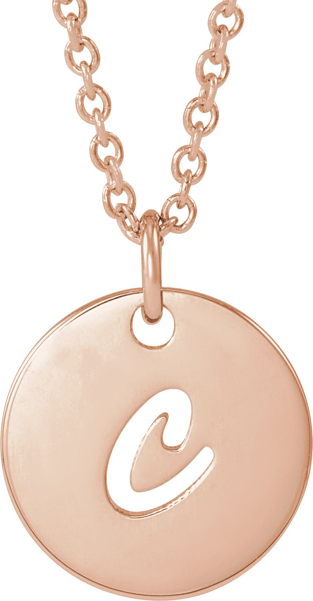 14K Gold Initial C Script Necklace or Pendant - Rose Gold