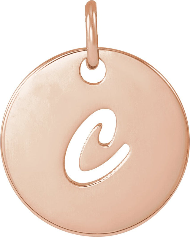 14K Gold Initial C Script Necklace or Pendant - Rose Gold