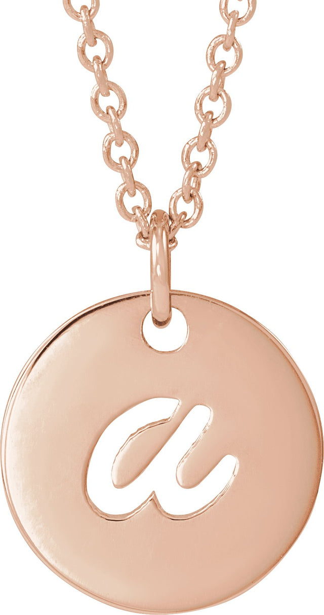 14K Gold Initial A Script Necklace or Pendant - Rose Gold