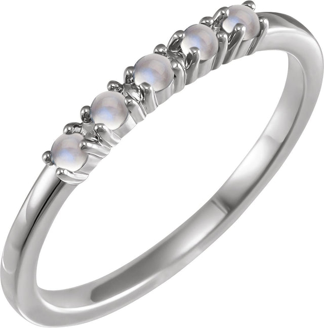 14K Gold Natural Rainbow Moonstone Cabochon Stackable Ring - White Gold