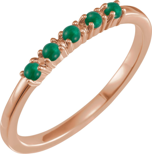 14K Gold Natural Emerald Cabochon Stackable Ring - Rose Gold