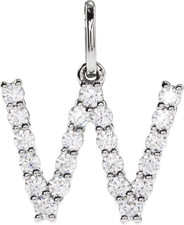 14K Gold Round Lab-Grown Diamond Accented Initial Necklace – up to 1/8 CTW - White Gold