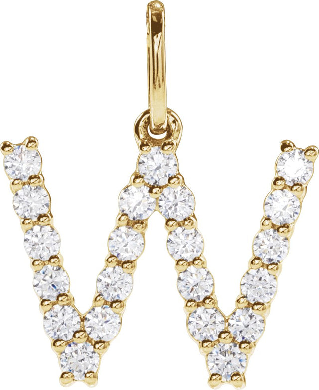 14K Gold Round Lab-Grown Diamond Accented Initial Necklace – up to 1/8 CTW - Yellow Gold