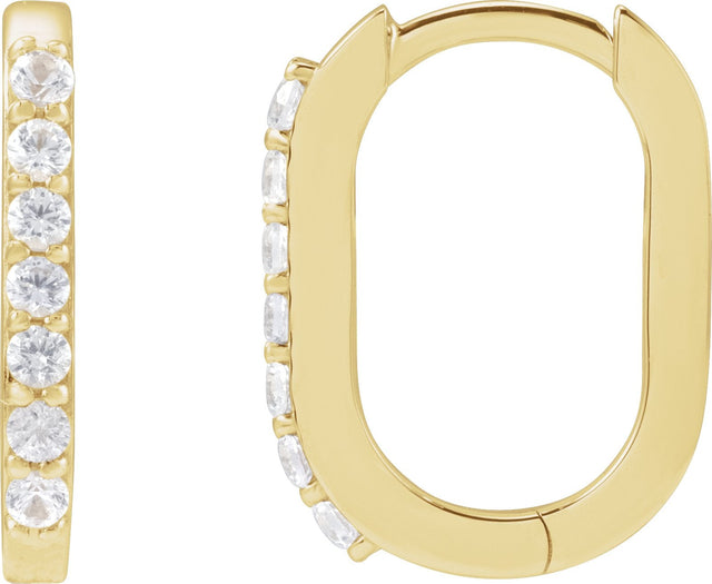 14K Gold Round Natural White Sapphire Accented Elongated Hoop Earrings - Yellow Gold