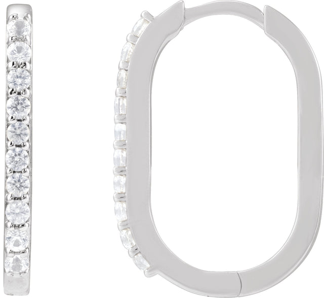 Platinum Round Natural White Sapphire Accented Elongated Hoop Earrings – 20x13.39mm
