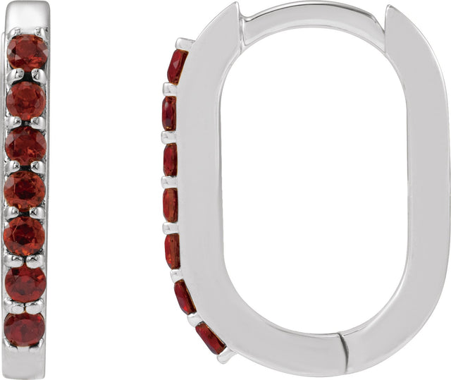 Platinum Round Natural Mozambique Garnet Accented Elongated Hoop Earrings