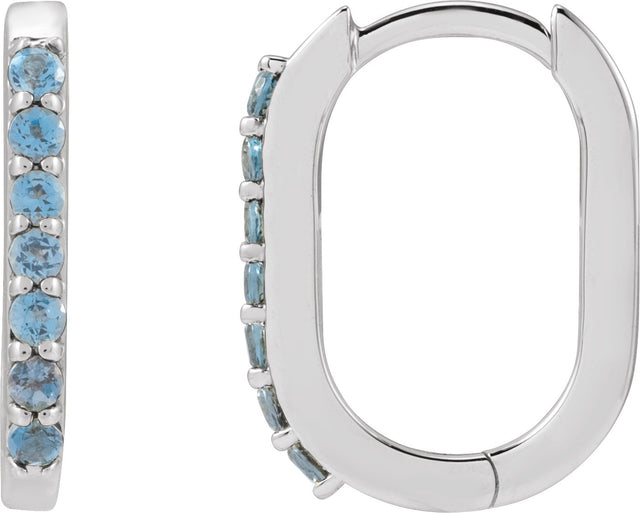 14K Gold Round Natural London Blue Topaz Accented Elongated Hoop Earrings - White Gold