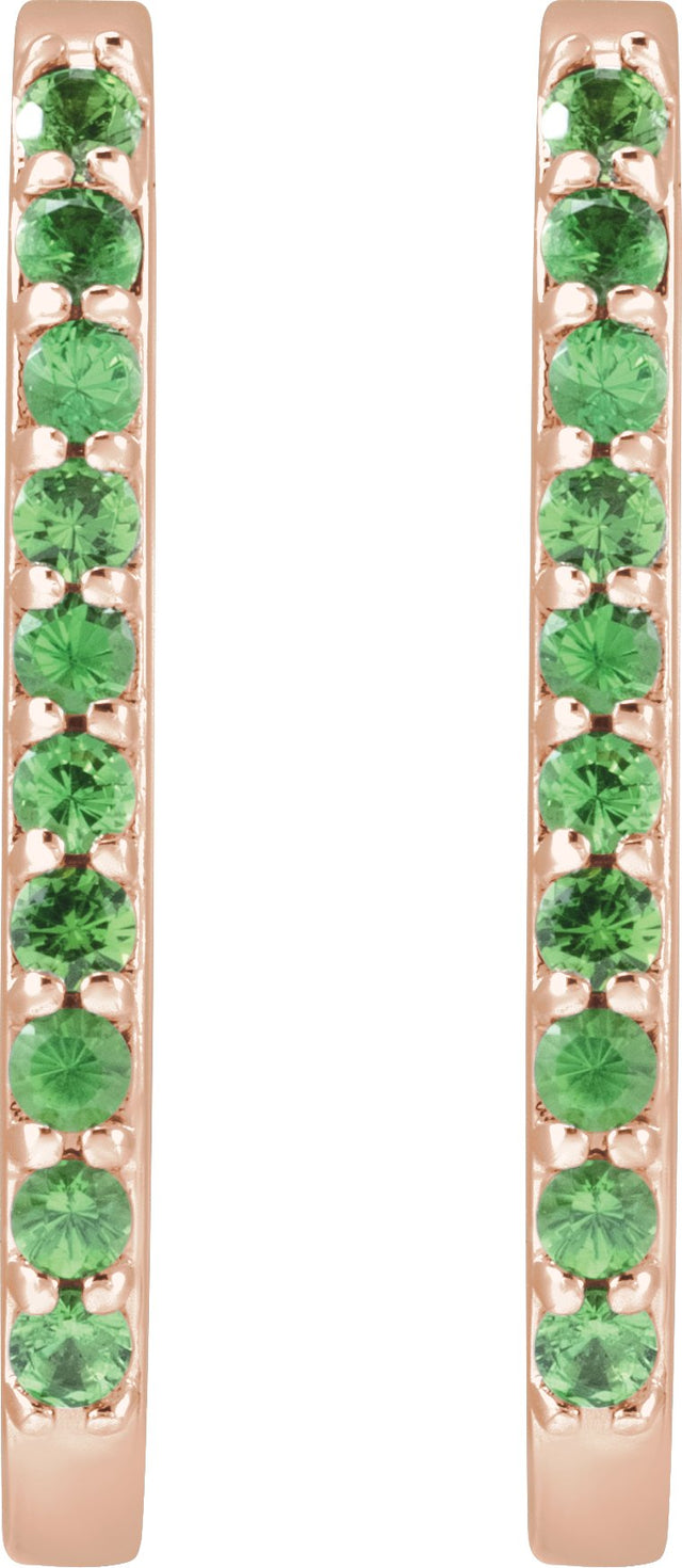 14K Gold Round Natural Tsavorite Garnet Accented Elongated Hoop Earrings – 20x13.39mm – 1.5mm Stones - Rose Gold - view 2