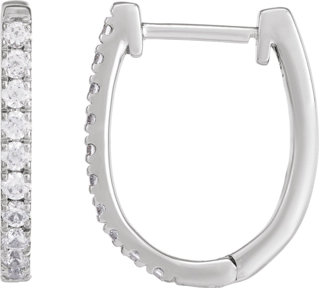 14K Gold Round Lab-Grown Diamond Accented U-Hoop Earrings – 13x12.33mm - White Gold