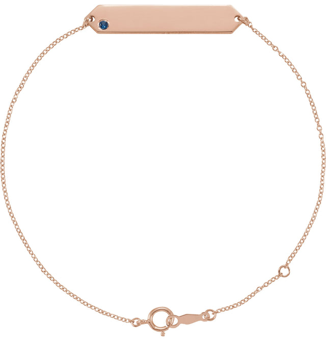 14K Gold Round Natural Blue Sapphire Engravable Geometric Bracelet - Rose Gold