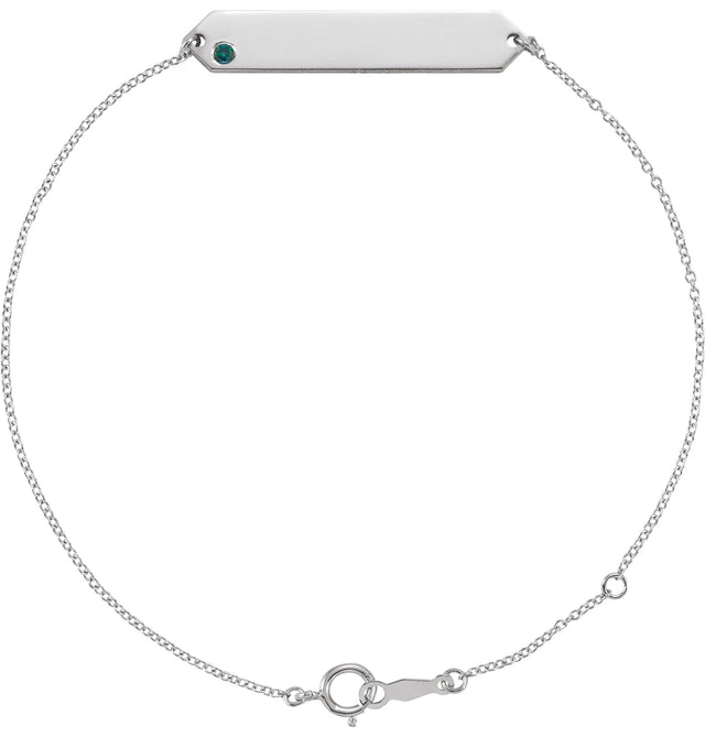 14K Gold Round Lab-Grown Alexandrite Engravable Geometric Bracelet - White Gold