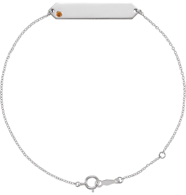 14K Gold Round Natural Citrine Engravable Geometric Bracelet - White Gold
